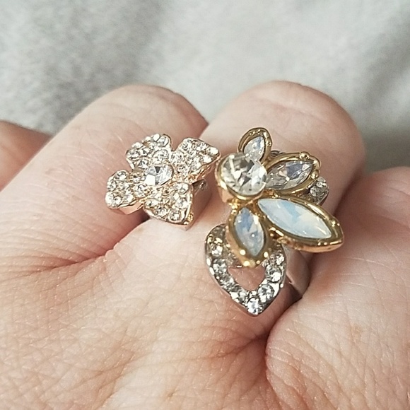 Sz 10 statement ring silver gold crystal flower - Picture 2 of 7